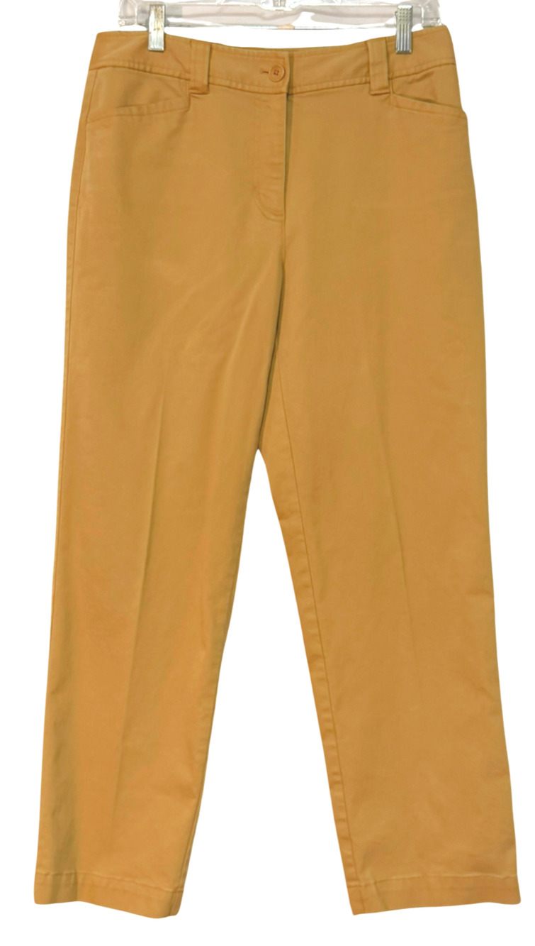 Talbots Petites Sz 10P Straight Leg Dress Pants 32"Wx28.5"L Khaki Cotton Stretch